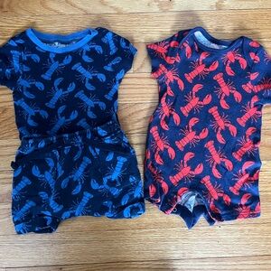 Lobster Print Baby Romper and Matching Set- Red and Blue 0-3 Months